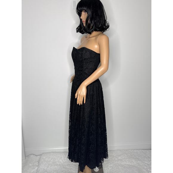Vintage 80's Positively Ellyn Black Lace Strapless Beaded Smocked Dress small - Picture 10 of 17